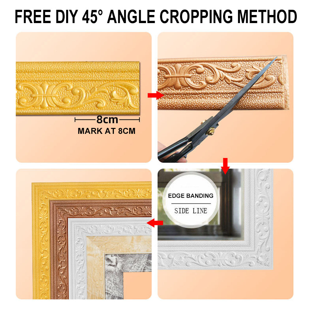 10m/Roll 3D Self-Adhesive Waterproof Vinyl Wall Trim For Skirting ,Border Or Baseboards  DIY R