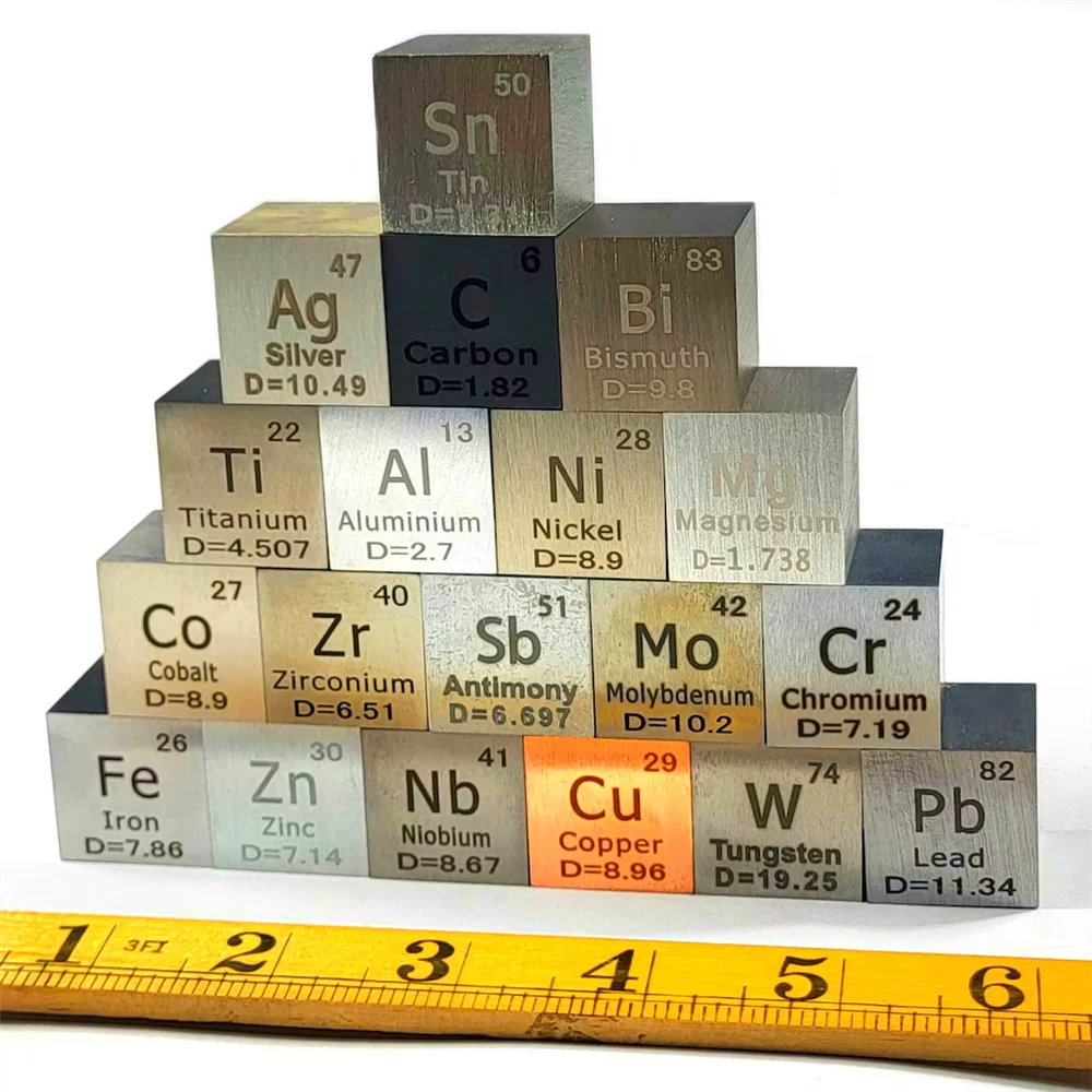 10mm (0.39") Metal Tungsten Cubes up to 99.9% Pure Periodic Table Element Engraved Collection