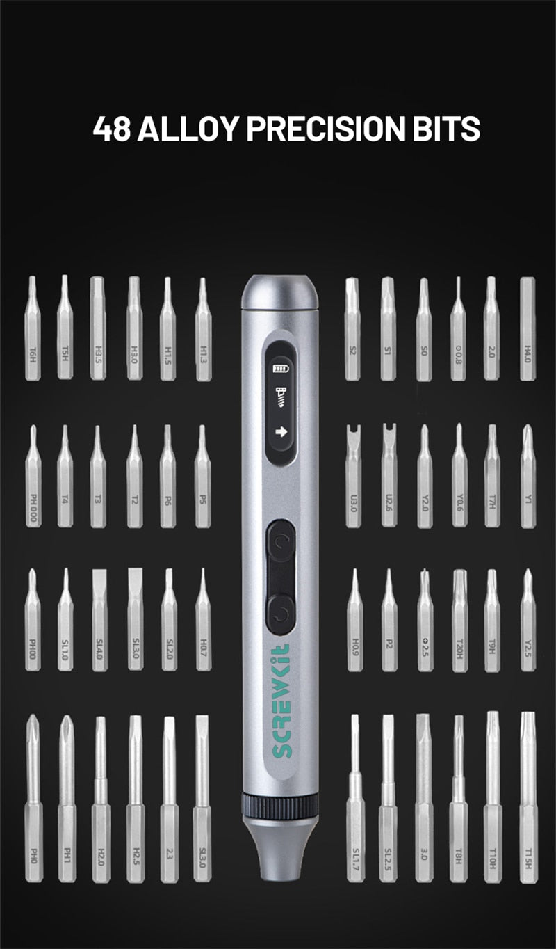 Precision Electric Screwdriver Kit With Adjustable Torque. Type C Fast Charging.
