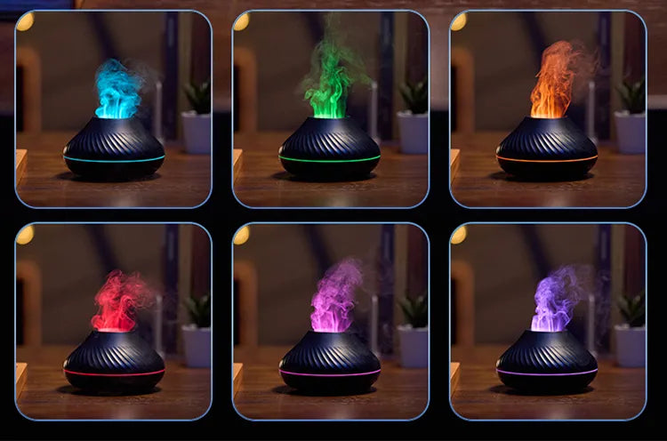 KINSCOTER USB Volcanic Aroma  Essential Oil Diffuser Air Humidifier with Color Flame Night Light