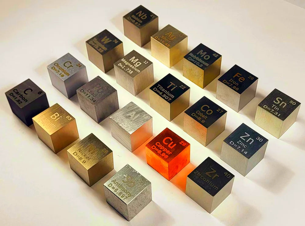 10mm (0.39") Metal Tungsten Cubes up to 99.9% Pure Periodic Table Element Engraved Collection