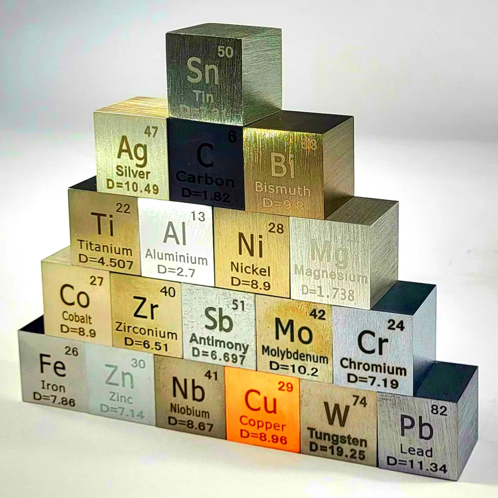 10mm (0.39") Metal Tungsten Cubes up to 99.9% Pure Periodic Table Element Engraved Collection