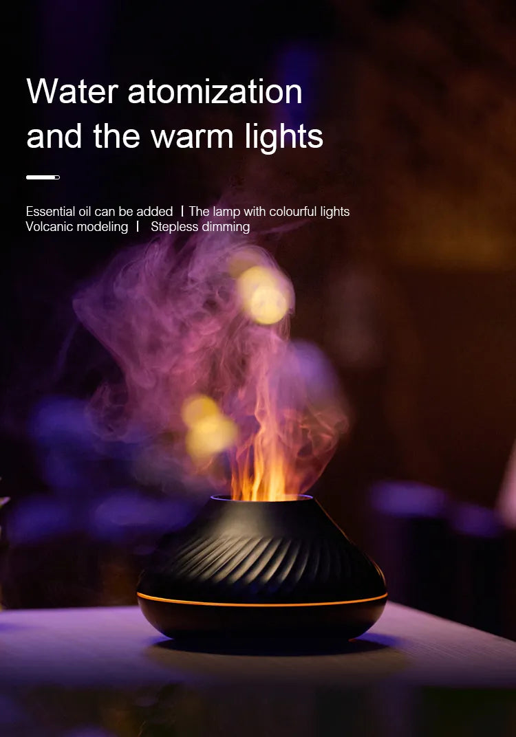 KINSCOTER USB Volcanic Aroma  Essential Oil Diffuser Air Humidifier with Color Flame Night Light