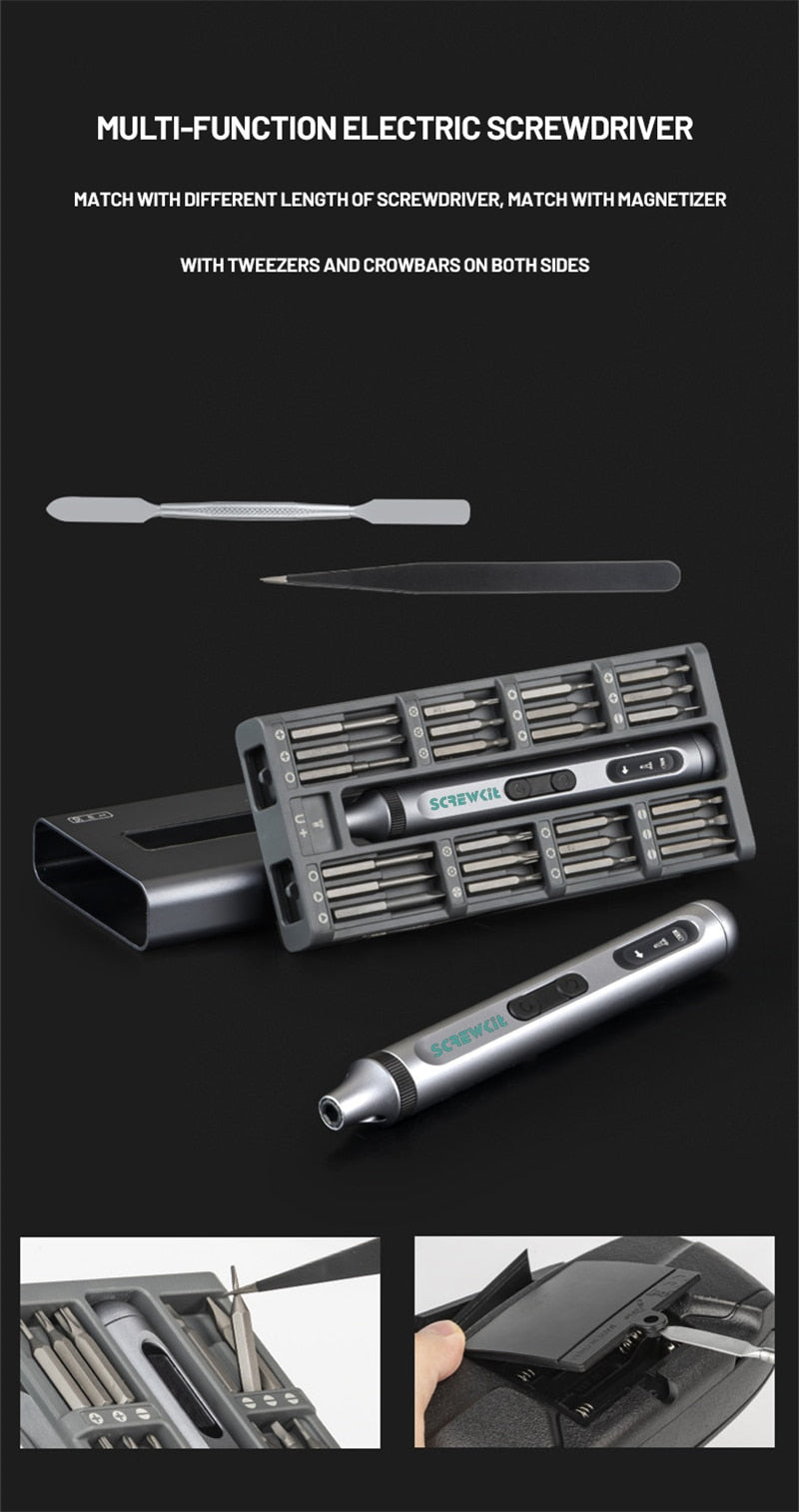 Precision Electric Screwdriver Kit With Adjustable Torque. Type C Fast Charging.