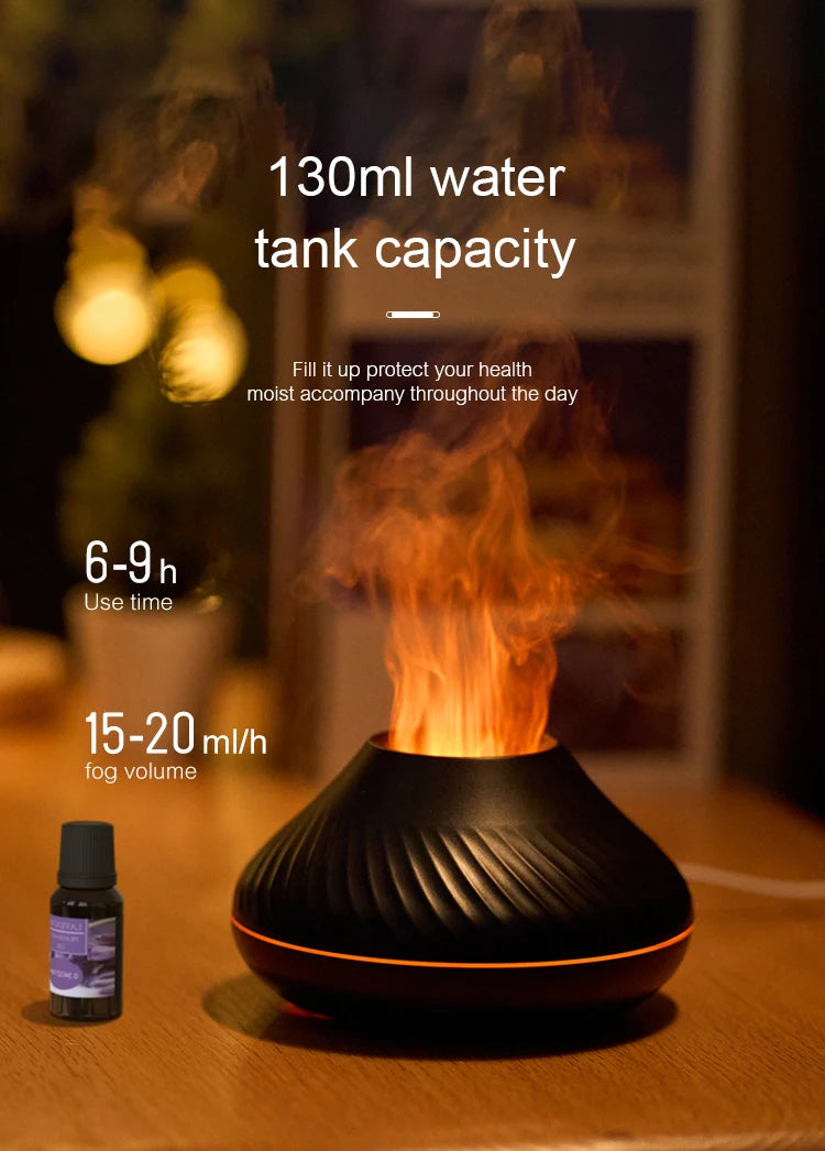 KINSCOTER USB Volcanic Aroma  Essential Oil Diffuser Air Humidifier with Color Flame Night Light