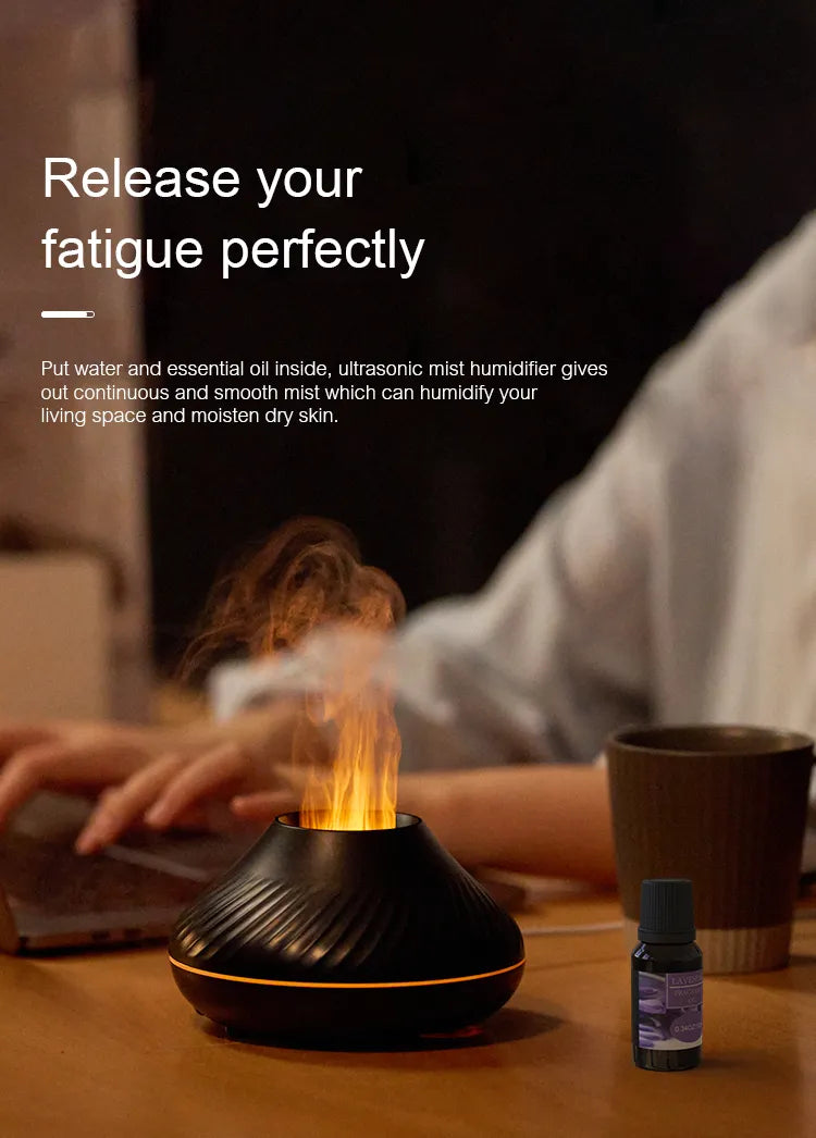 KINSCOTER USB Volcanic Aroma  Essential Oil Diffuser Air Humidifier with Color Flame Night Light