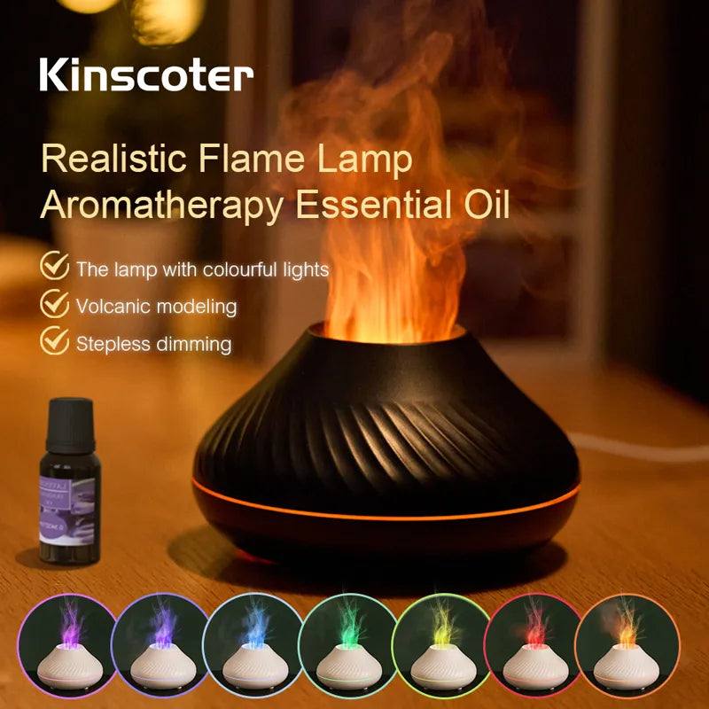 KINSCOTER USB Volcanic Aroma  Essential Oil Diffuser Air Humidifier with Color Flame Night Light