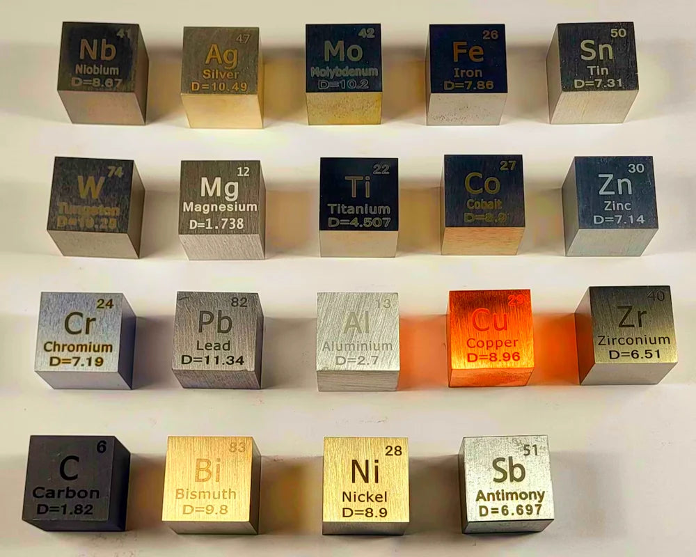10mm (0.39") Metal Tungsten Cubes up to 99.9% Pure Periodic Table Element Engraved Collection