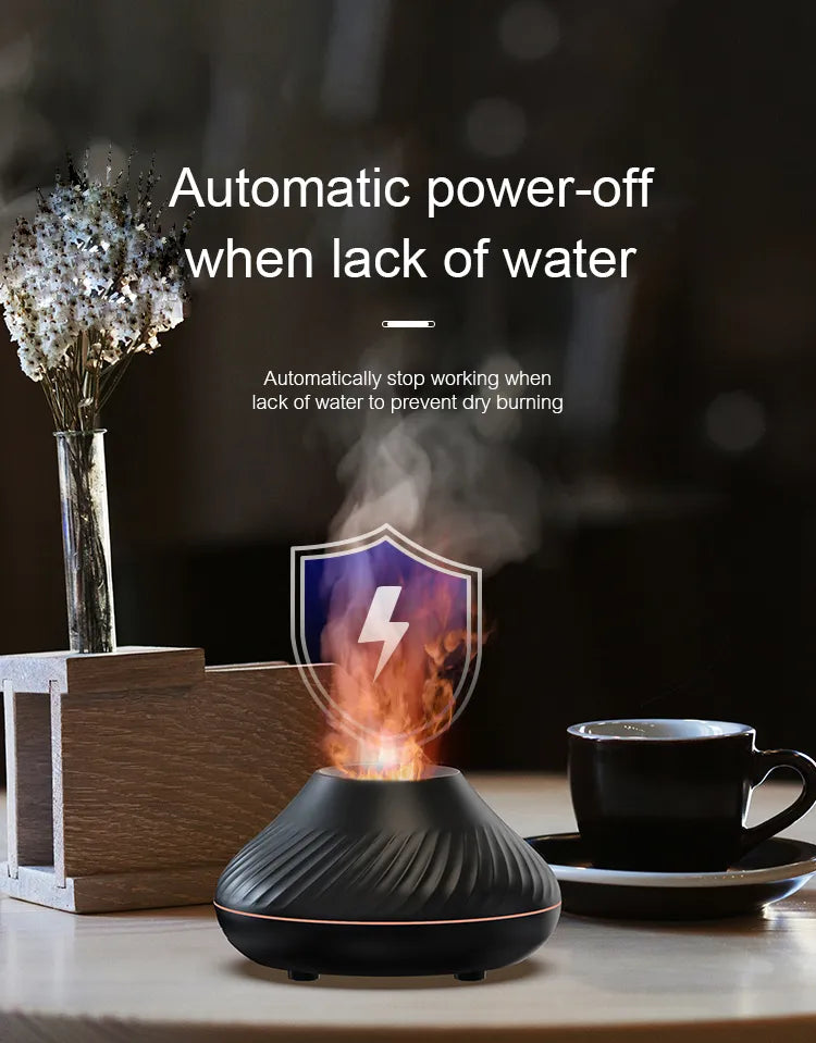 KINSCOTER USB Volcanic Aroma  Essential Oil Diffuser Air Humidifier with Color Flame Night Light
