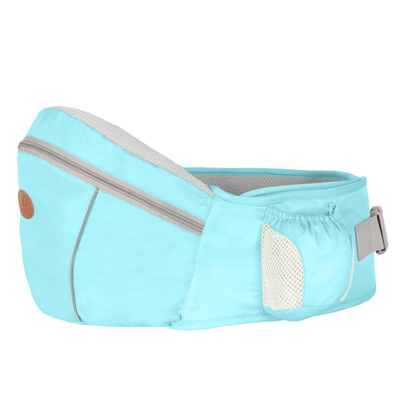 Infant hip rest and waist belt with plenty of storage.