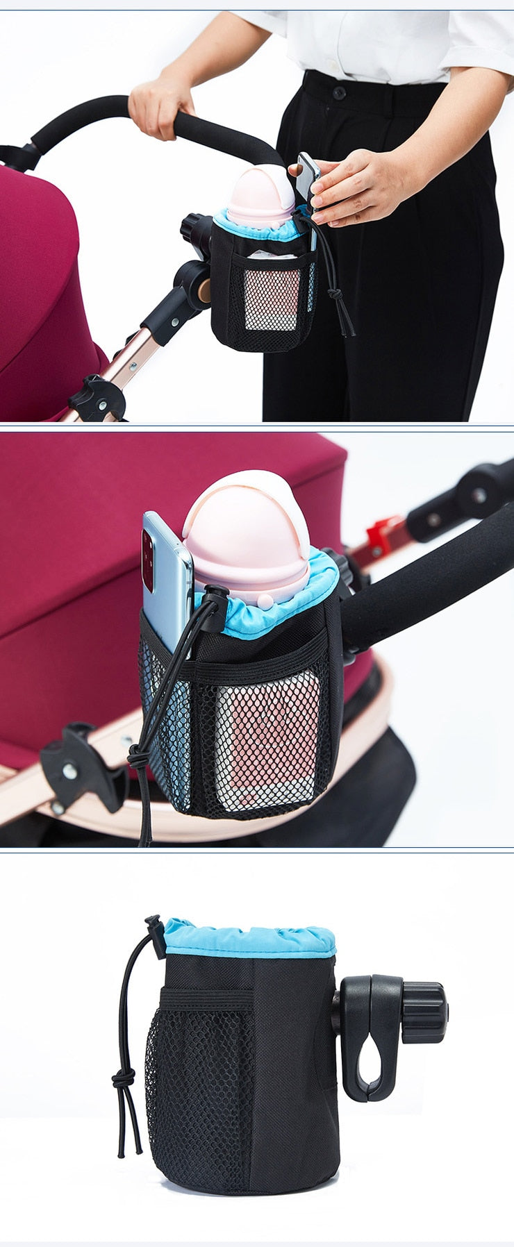 Baby Stroller mobile phone and drink holder.