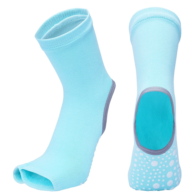 Yoga Cotton Socks With Silicone Non Slip. Open Foot Heel For Ballet Dance Socks.