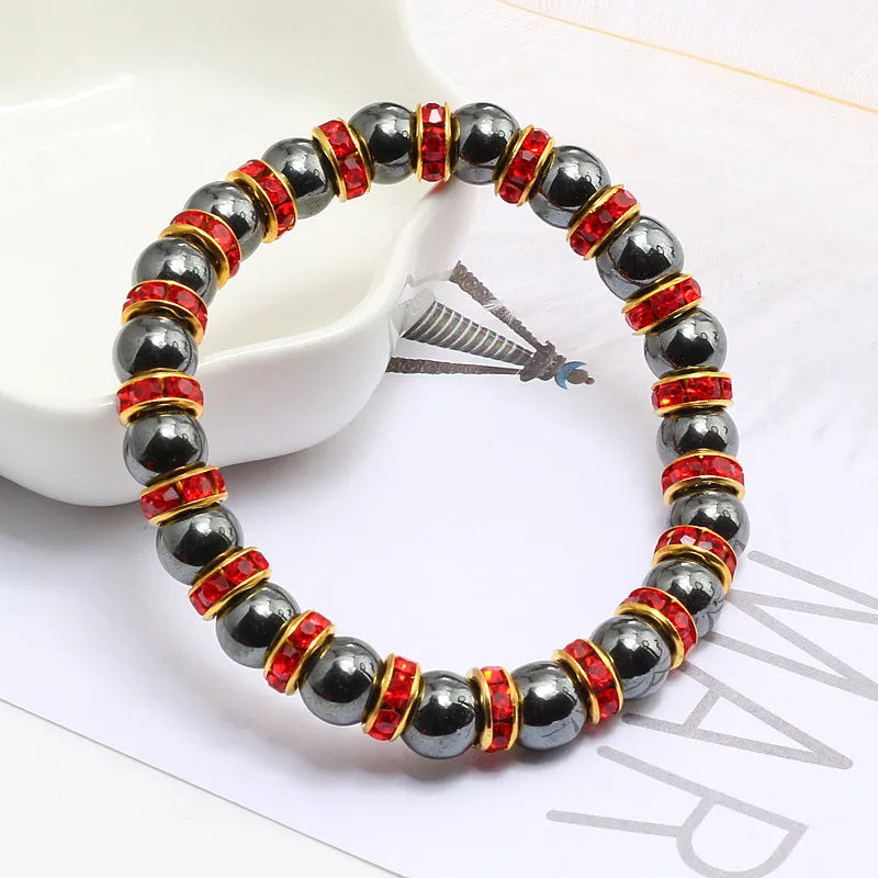 Men And Women's Natural Hematite Stretch Non-Magnetic Bead Bracelets.