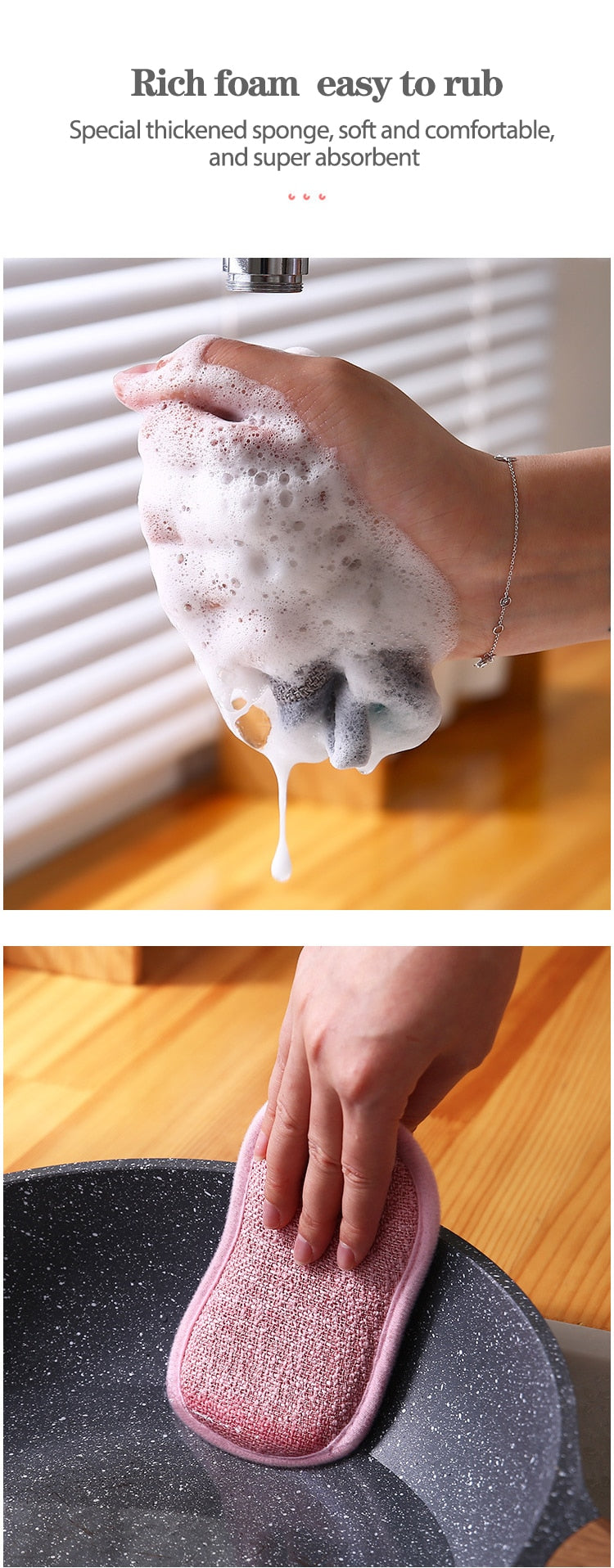 6/3/1pcs Double Sided Nylon/Fabric Sponge Scrubber.