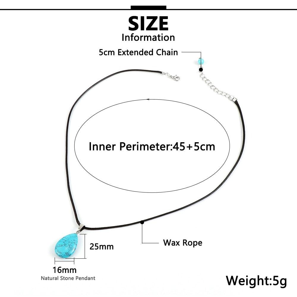 Women Natural Water Drop Pendant Necklace. Easy To Wear As A Necklace OR Choker with a Variety of Stones.