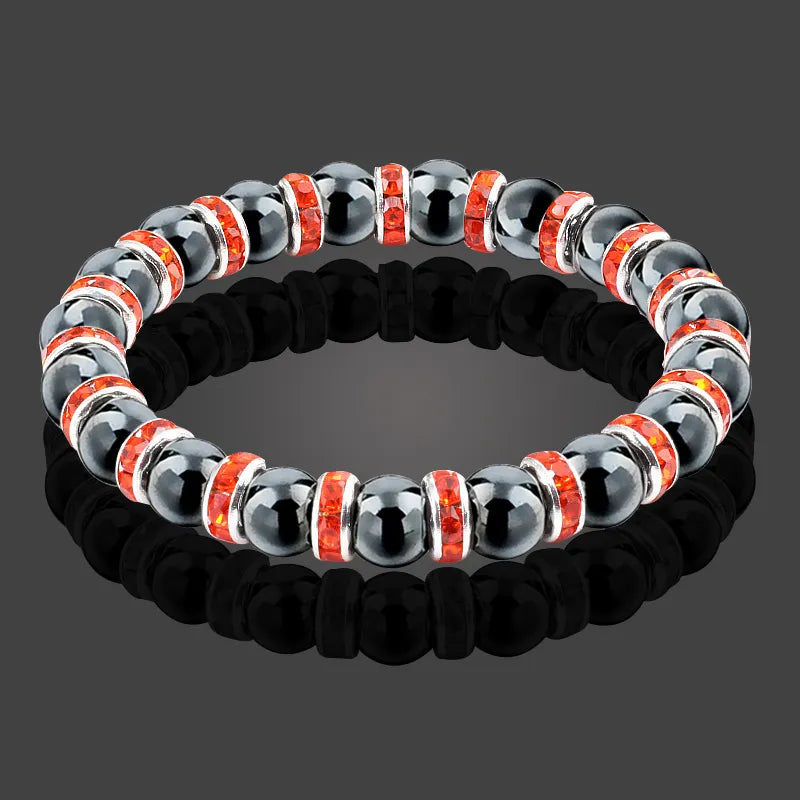 Men And Women's Natural Hematite Stretch Non-Magnetic Bead Bracelets.