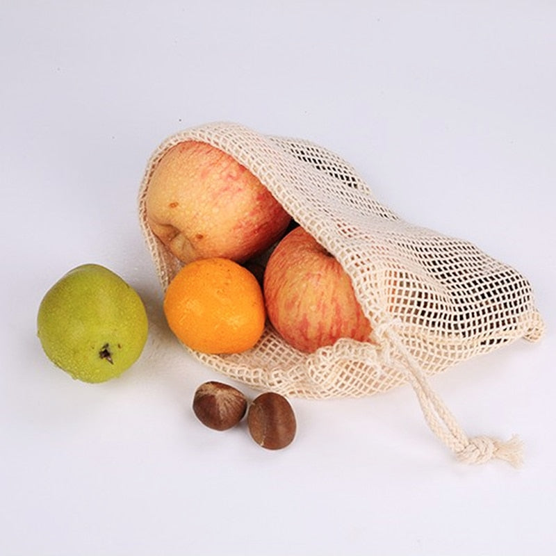 Reusable Cotton Mesh Produce Bags for Vegetables/ Fruit.