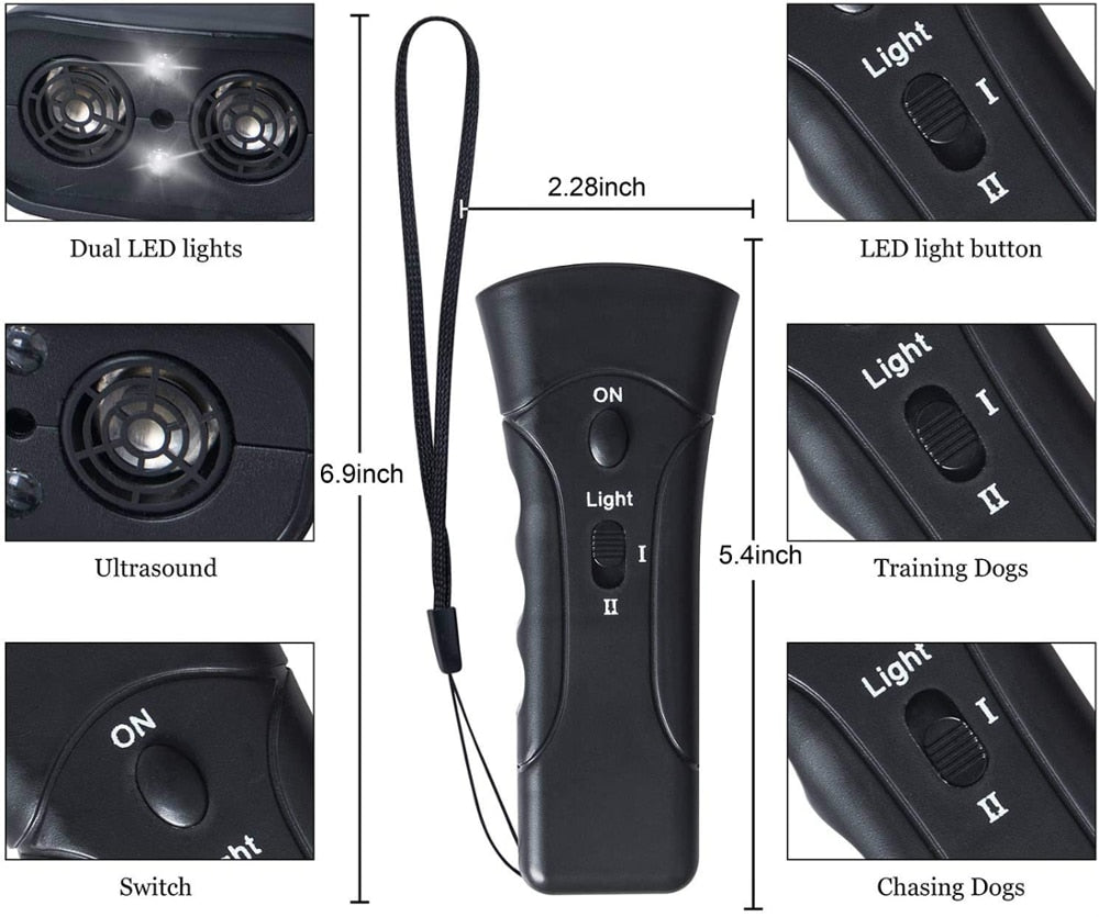 LED Ultrasonic 3 in 1 Anti Barking Dog Training.