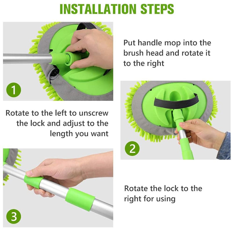 2 in 1 Auto/Home Cleaning Chenille Mop With Telescoping Long Handle