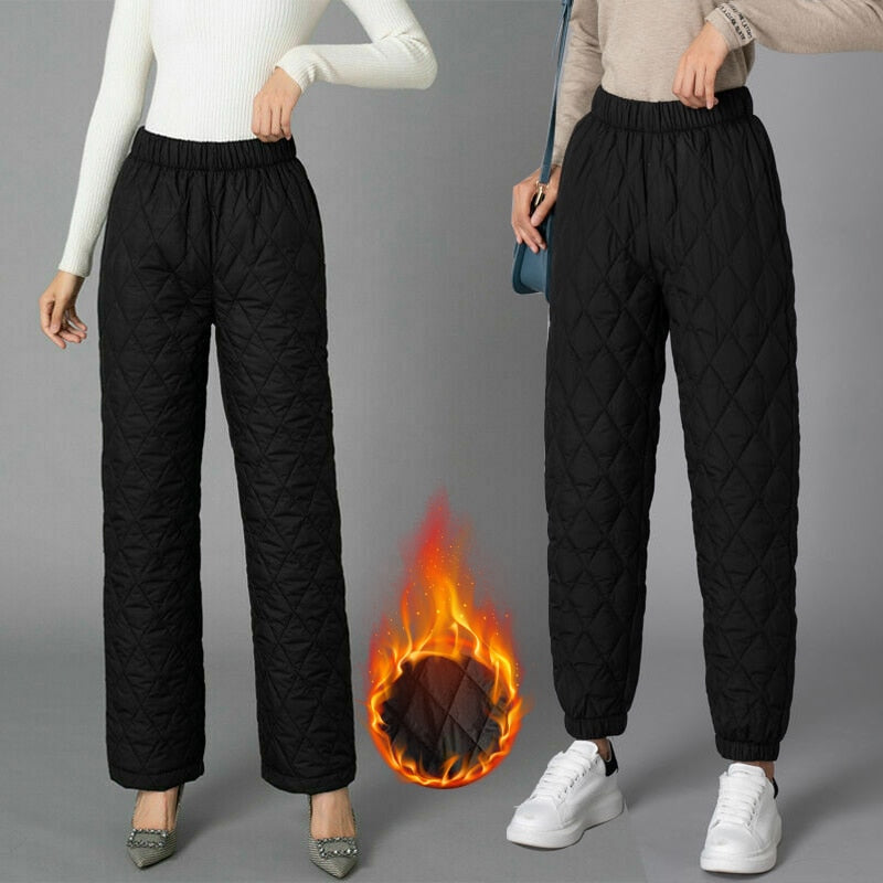 Warm Elastic Waist Cotton Quilted Pants.