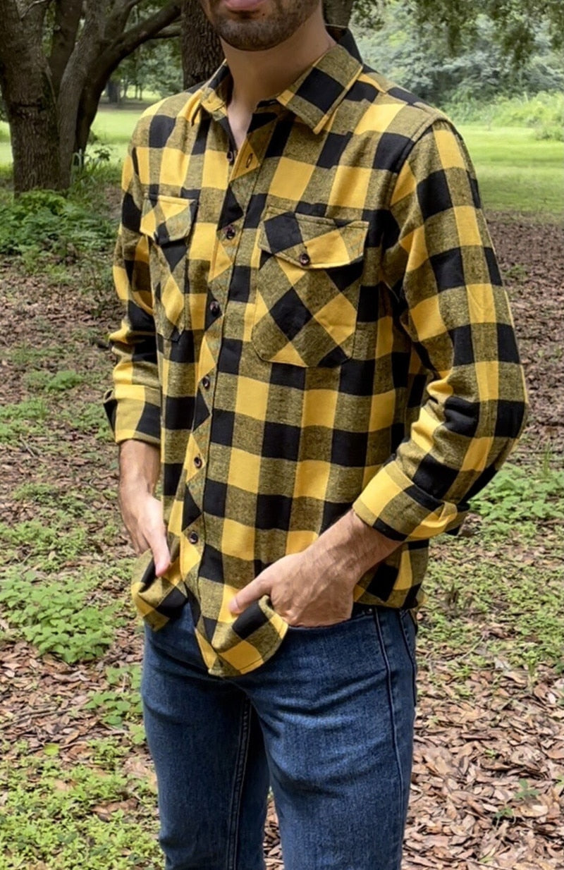 Men's Plaid Flannel Casual Long-Sleeved Shirt. Sizes For (USA SIZE S M L XL 2XL)