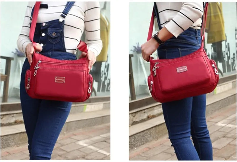 Women's Waterproof Nylon Shoulder Bag With Compartments.