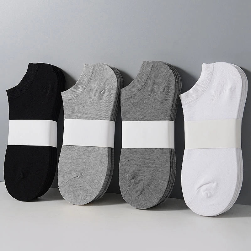 5 Pairs Low Cut Men/Women Cotton Sports Socks. Solid Black White Or Gray.
