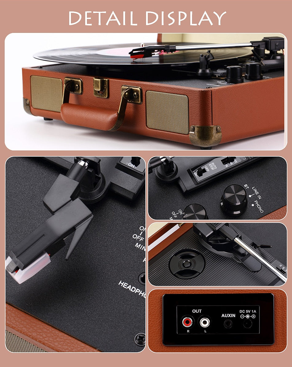 Vinyl Turntable Record Player LP Disc BT Gramophone Phonograph