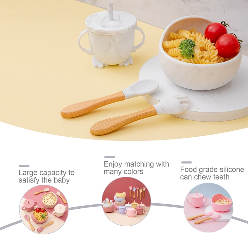 Babies Silicone Bowl, Fork, Spoon, OR Cup and Straw With Suction Cup.