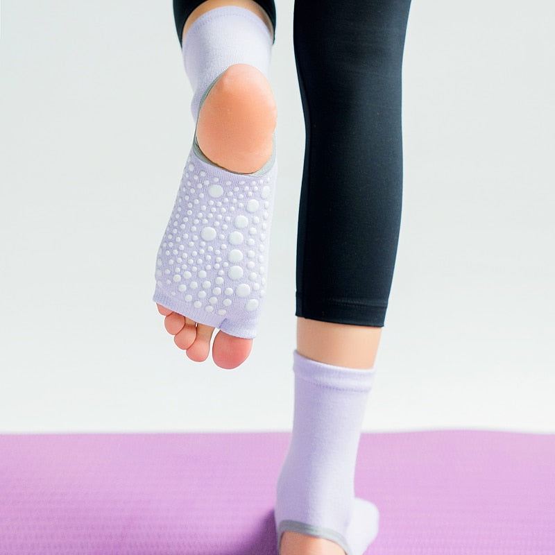Yoga Cotton Socks With Silicone Non Slip. Open Foot Heel For Ballet Dance Socks.