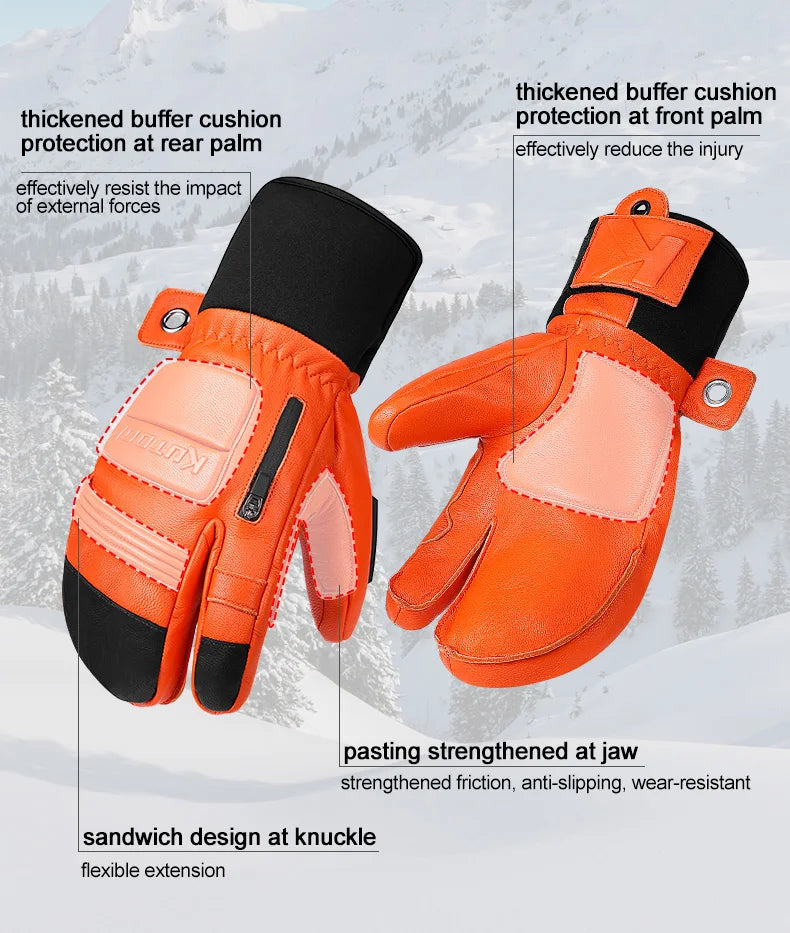 KUTOOK Men's Goatskin Leather Waterproof Thermal Gloves