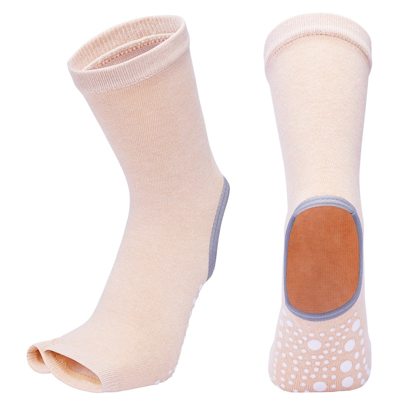 Yoga Cotton Socks With Silicone Non Slip. Open Foot Heel For Ballet Dance Socks.