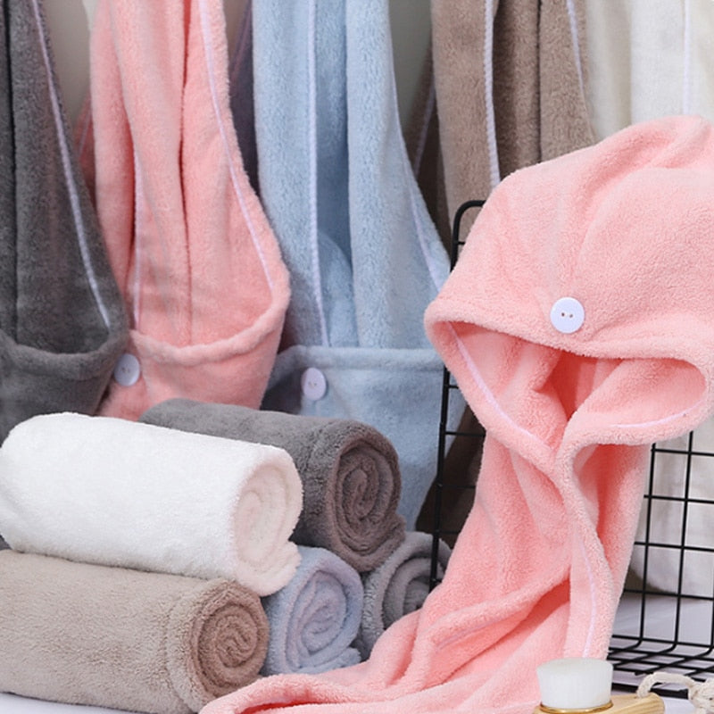 Absorbent quick -drying hair towel.