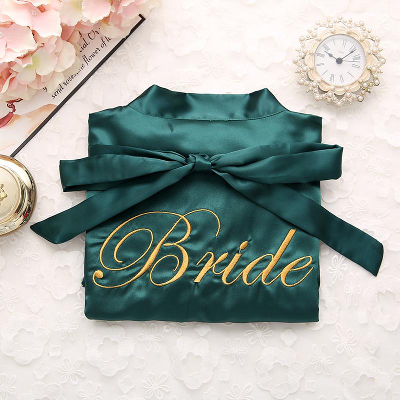 Short satin embroidered Bride and Bridesmaid bathrobe.