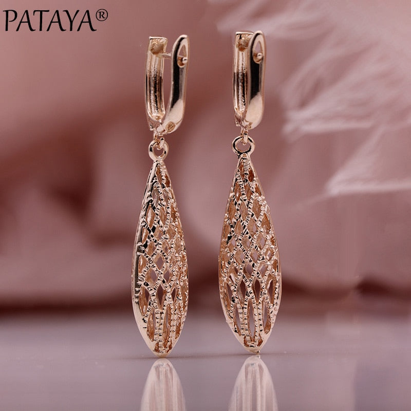 PATAYA Earrings. Rose Gold dangle fashion jewelry.