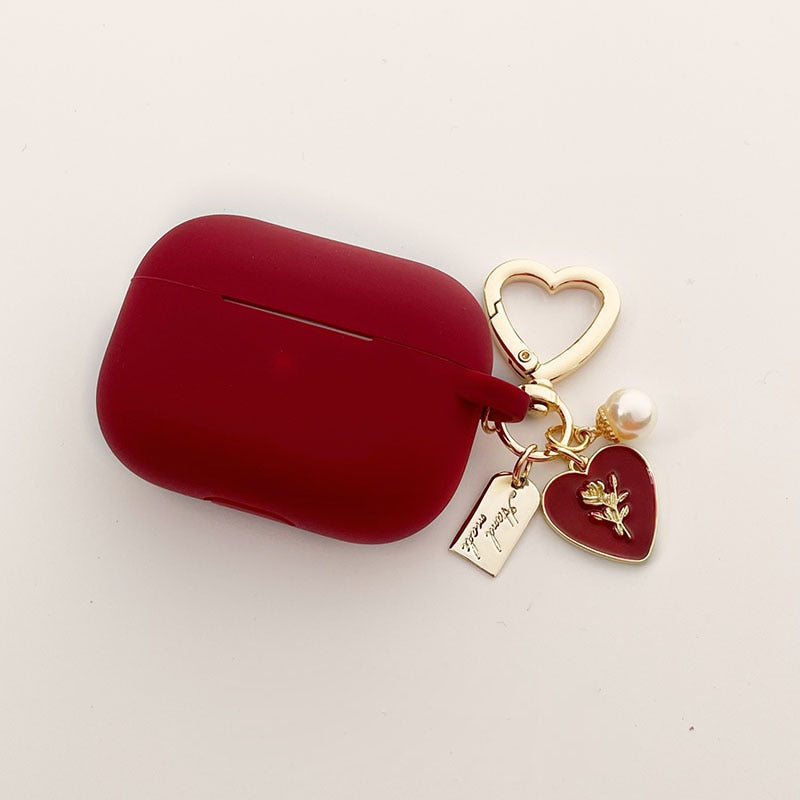 Vintage Rose Keychain with Silicone Case For Apple Airpods 1 2 Pro 3 Bluetooth.