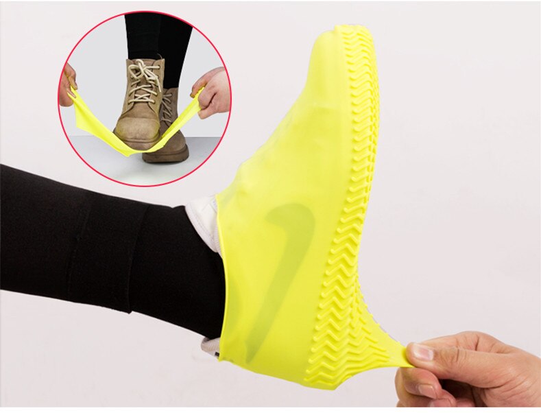 Reusable non slip, silicone outdoor shoe cover. waterproof. Great for cycling in rainy weather.