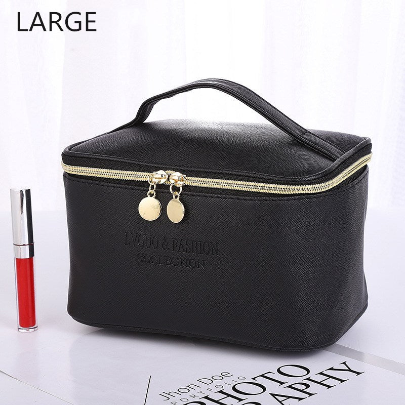 PURDORED 1 Pc women's Leather cosmetic Bag. Leather Waterproof Zipper Make Up organizer.