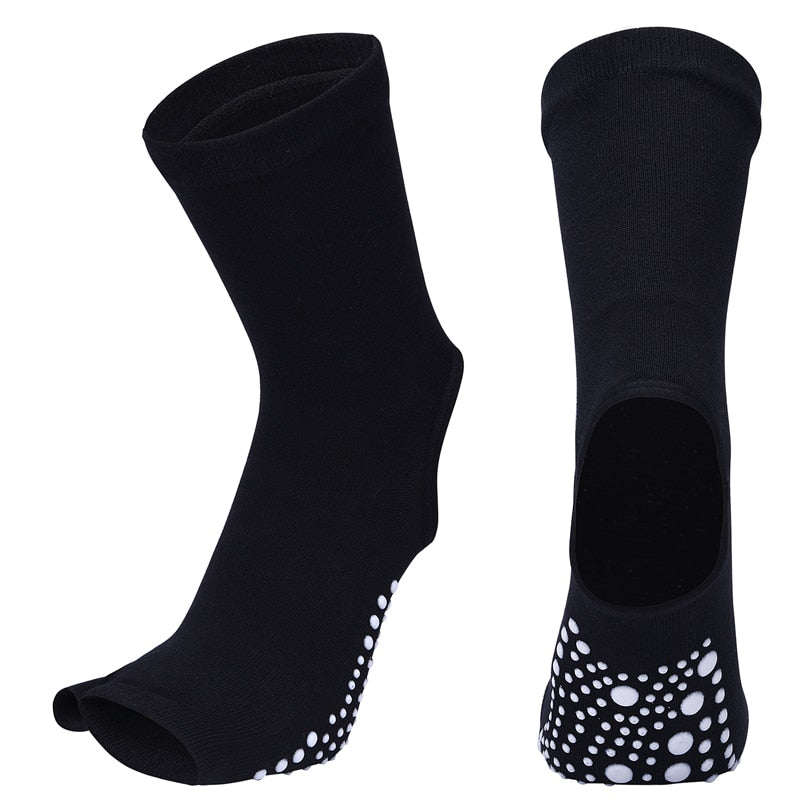 Yoga Cotton Socks With Silicone Non Slip. Open Foot Heel For Ballet Dance Socks.