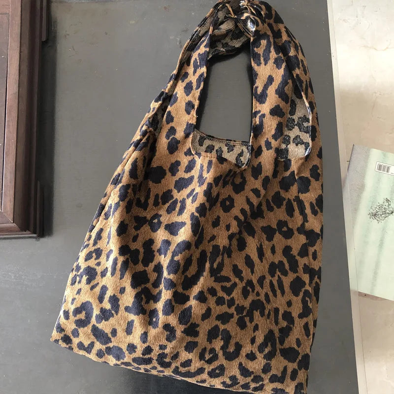 Corduroy Cotton Large Shoulder Shopping Totes