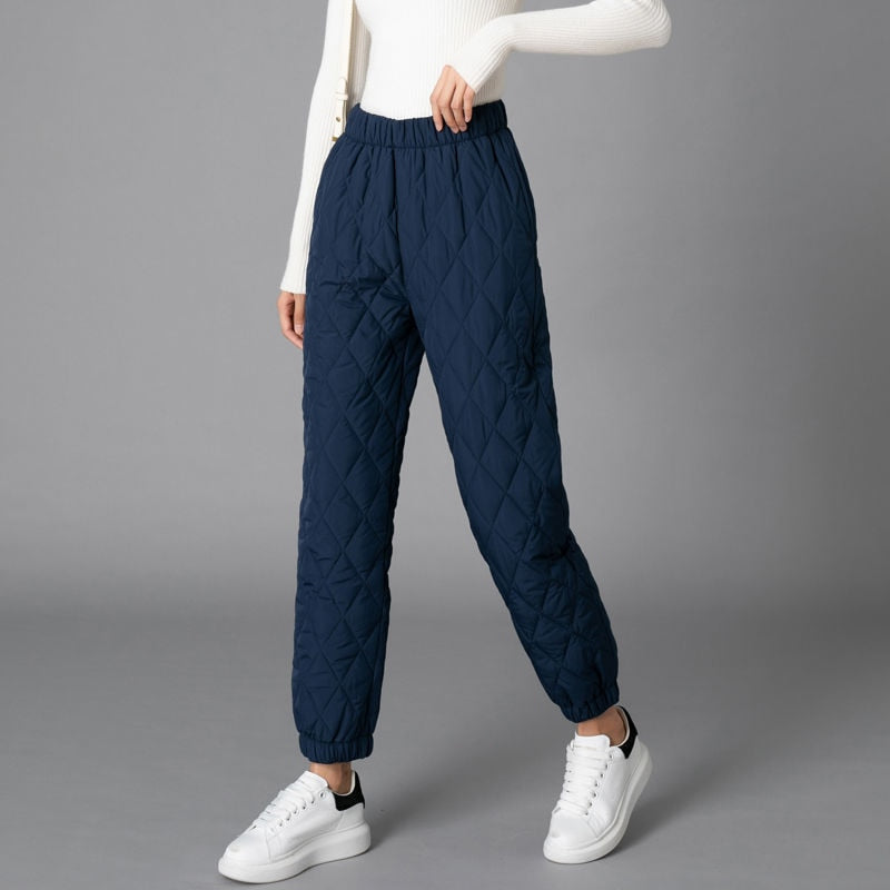 Warm Elastic Waist Cotton Quilted Pants.