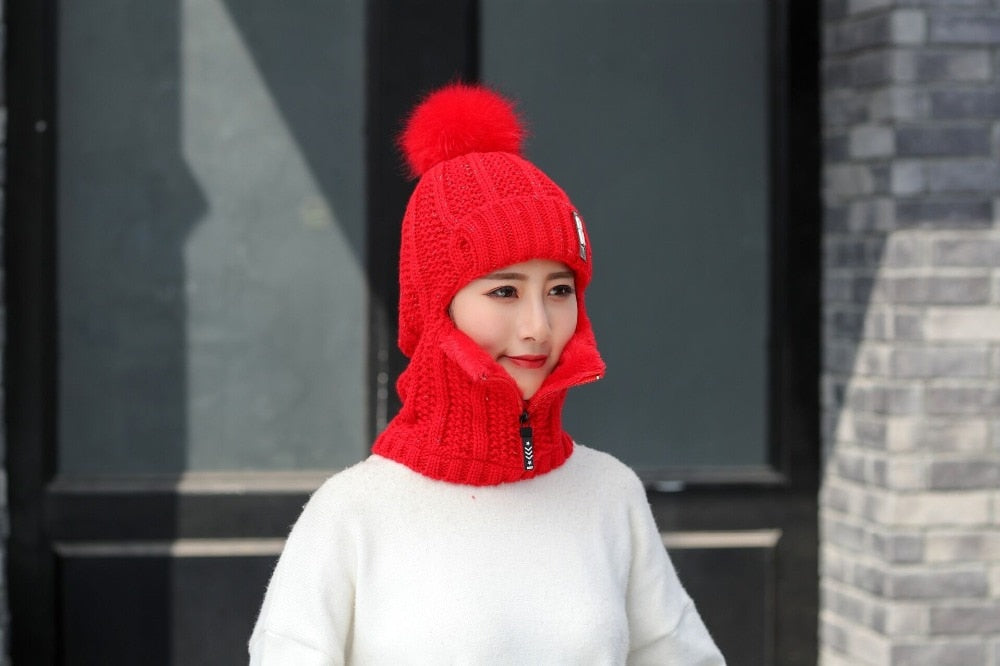 Women Wool Knitted Ski Hat. Warm, thick scarf to protect you from winter winds.