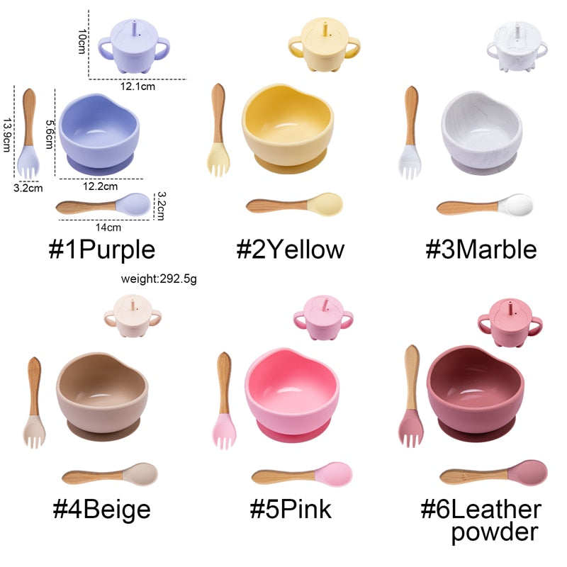 Babies Silicone Bowl, Fork, Spoon, OR Cup and Straw With Suction Cup.