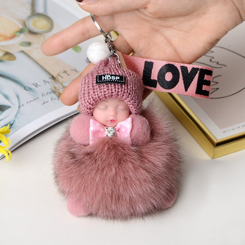 Pompom Cute Fluffy Plush Doll Keychains.