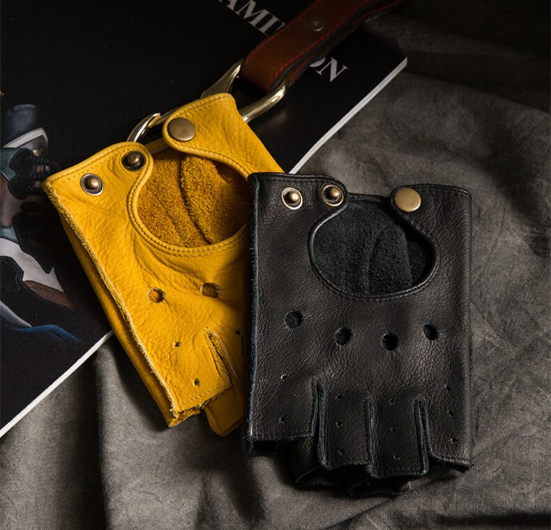 Leather Fingerless Gloves for Men And Women. Genuine Cowhide for Workout Fitness, Driving or Riding.