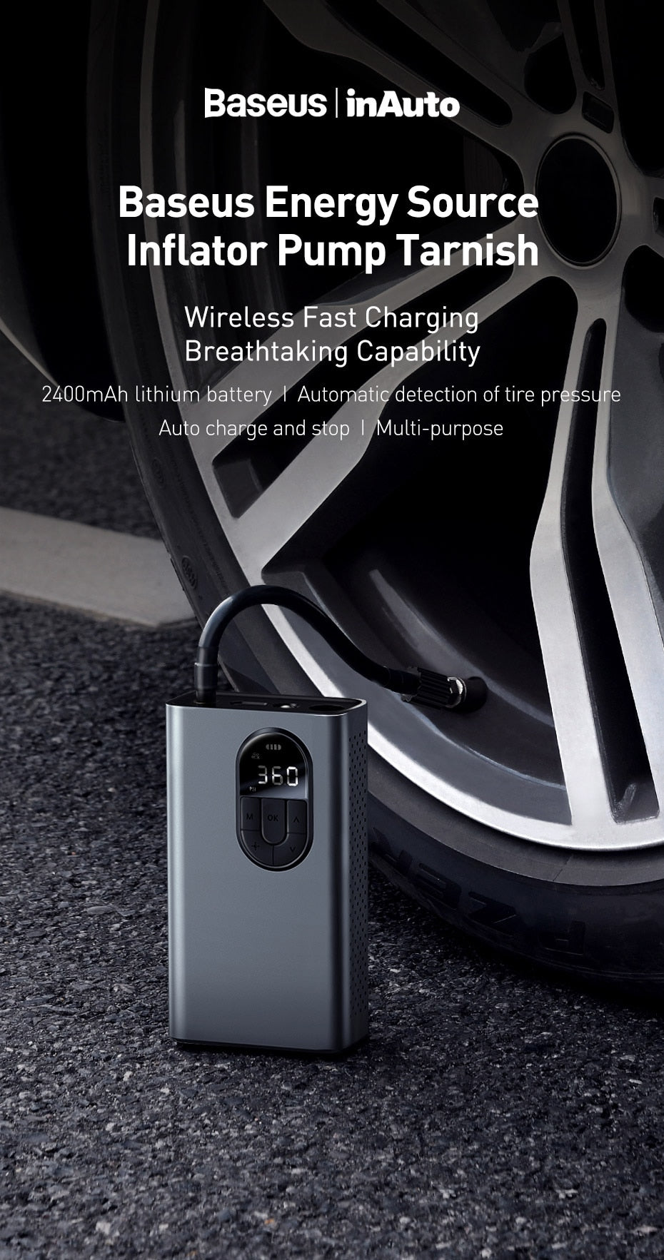 Baseus Wireless Electric Car Inflator Pump. Great for Bicycles Car and Motorcycles.