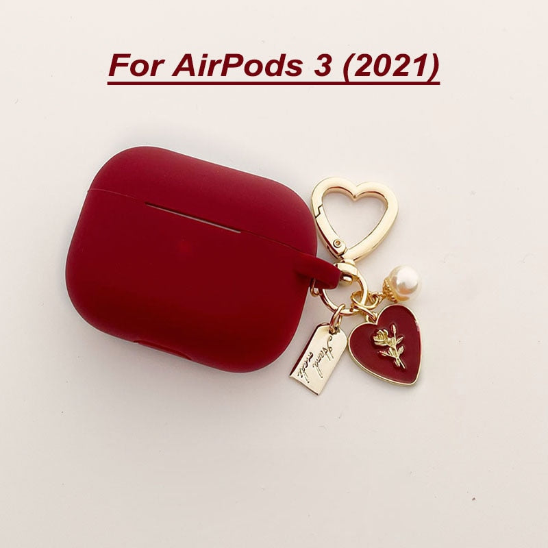 Vintage Rose Keychain with Silicone Case For Apple Airpods 1 2 Pro 3 Bluetooth.