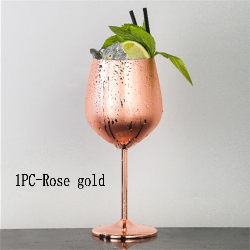 2Pcs Wine Glasses Stainless Steel 18/8 Metal Wineglass Bar Wine Glass Champagne Cocktail Drinking Cup Charms Party Supplies