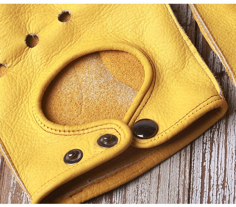 Leather Fingerless Gloves for Men And Women. Genuine Cowhide for Workout Fitness, Driving or Riding.