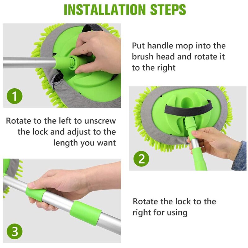 2 in 1 Auto/Home Cleaning Chenille Mop With Telescoping Long Handle